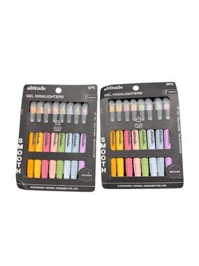 Set of 2 Altitude 8-Pack Gel Highlighters Round Tip Multicolor Ink Smear-Free Re